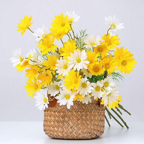 Lot de 12 Fleurs artificielles en Soie résistantes aux UV avec tiges pour Maison, hôtel, Bureau, Jardin (Blanc, Jaune) (1/5)
