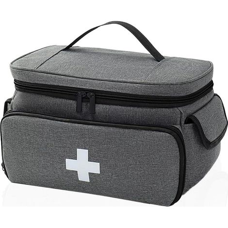 Grande trousse à pharmacie vide, étanche, grise, trousse de premiers secours de voyage avec poignée