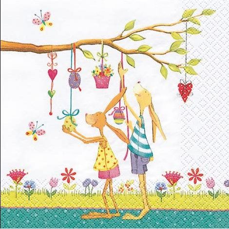 HOME FASHION - CONFEZIONE DI TOVAGLIOLIPER DECOUPAGE DA 20PZ 33X33CM - FANTASIA CONIGLIETTI