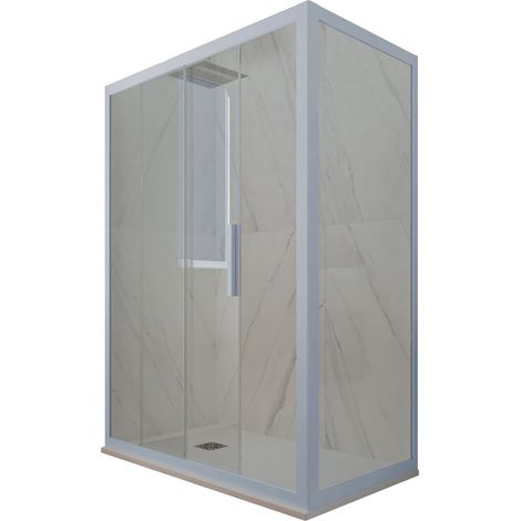 Eck-Duschkabine in PVC 90x100 Klarglas Vintage-Blau Deco Duo