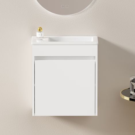 Meuble de salle de bains mural 46x26x51,5 cm blanc en MDF et céramique avec vasque intégrée - CHICFURN (1/5)