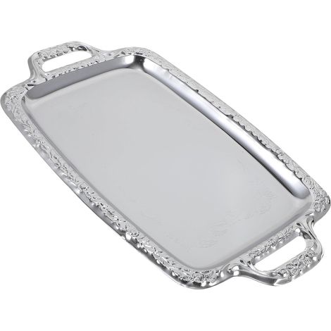 Plateau de Service Vintage en Métal Argenté 39X23 CM Plateau Décoratif Ancien Cuisine et Salle à Manger Plaque de Rangement Polyvalente pour Servir et Plats (1/5)