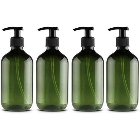 Lot de 4 flacons en plastique avec pompe pour lotion pour animaux de compagnie, shampoing, gel douche, crème pour les mains, 500 ml, vert et marron (1/5)