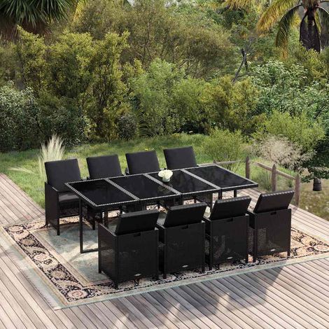 Ensemble à manger de jardin coussins 9 pcs-Salon de jardin Résine tressée Noir 660177 (1/5)