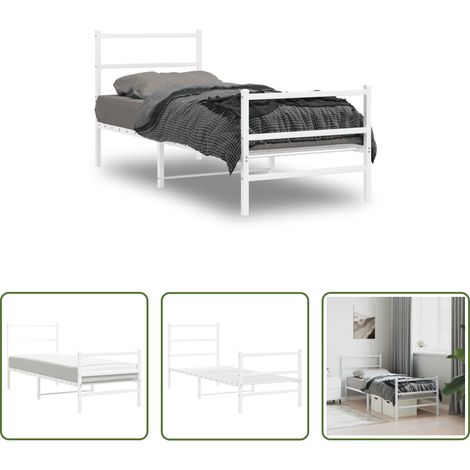 vidaXL Lit avec tête et pied - Cadre de lit métal sans matelas avec pied de lit blanc 80x200cm (1/5)