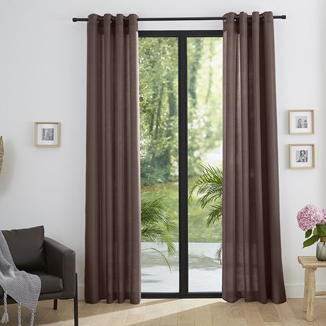 Paire de doubles rideaux à oeillets effet lin 140 x 260 cm – 100% polyester – Lavable en machine – 8 oeillets métalliques
