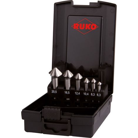 Set di svasatori e sbavatori RUKO ULTIMATECUT 3S HSSE-Co 5 DIN 335 Forma C 90° in valigetta di plastica, 6 pezzi - 102790ERO (1/2)