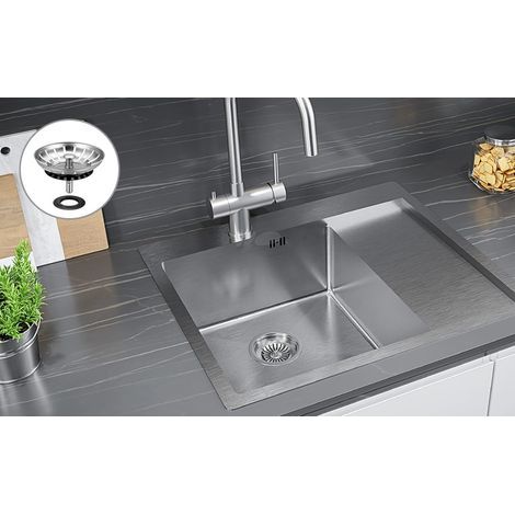 80mm Bouchon d'Evier de Cuisine - épaissi Acier Inoxydable Panier pour Bonde Evier Cuisine - Crépine d'évier Universelle Anti Colmatage avec Attrape Cheveux et Filtre pour éviers de Cuisine (1/5)