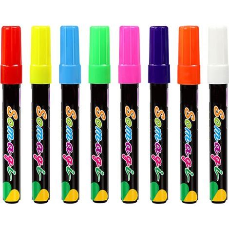 Lot de 8 marqueurs à craie liquide, 8 couleurs, lavables et effaçables à l'eau, pour tableaux noirs, ardoises et vitres. (1/5)