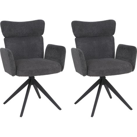 2er-Set Esszimmerstuhl HHG-057, Stuhl, drehbar Auto-Return Stoff Bouclé 350g/m² Öko-Tex dunkelgrau, Beine dunkelgrau (1/5)