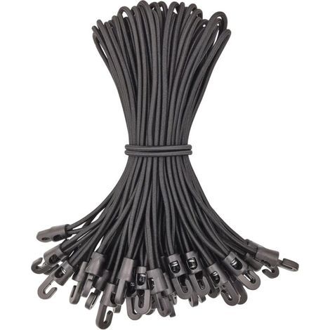 Kleine elastische Kordel mit Haken für Planen, Camping, Zelte, 50 Stück, 20 cm (schwarz) (1/5)