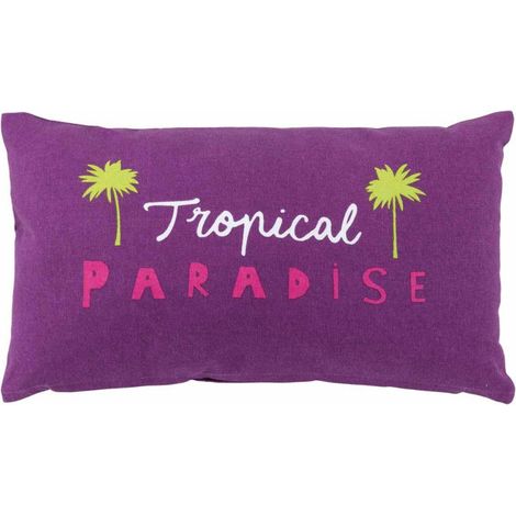 Coussin Déco "Tropical Paradise" 30x50cm Prune