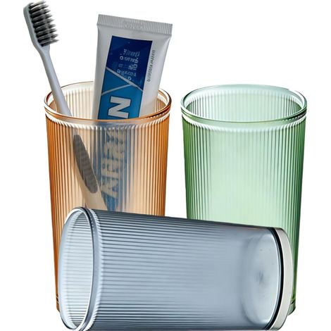 Juego de 3 portacepillos de dientes reutilizables, vasos portátiles para enjuague bucal, vasos irrompibles para el hogar, el baño y para acampar (verde + amarillo + azul, 3 piezas) (1/5)
