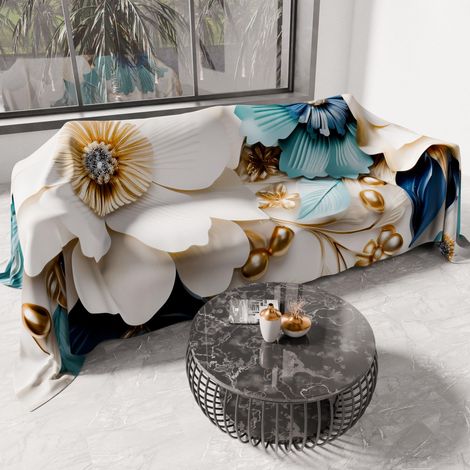 Drap de Protection en Microfibre Multi-Usage Anti-Taches 220x270 cm, Housse de Canapé, Couvre Lit, Couverture de Canape, Floral 05 19, 100% (1/5)