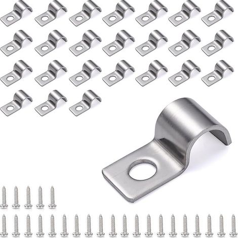 25 Pièces Fixation Cable Electrique, M10 Collier Fixation Support Câble Acier Inoxydable, Monotrou en Forme de U Support Cable, avec Vis Autotaraudeuses, pour Tuyaux, Câbles Ø 10 mm (1/5)