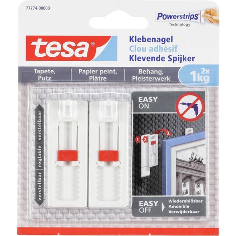 Tesa Clavo Adhesivo Ajustable Blanco, Pack de 2