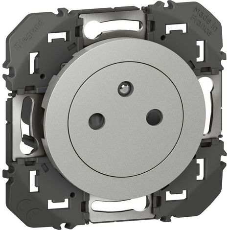 Legrand – Prise de courant 2P+T Surface Dooxie 16A – Finition Alu – Socle rétractable pour usage propre – Protection enfant intégrée