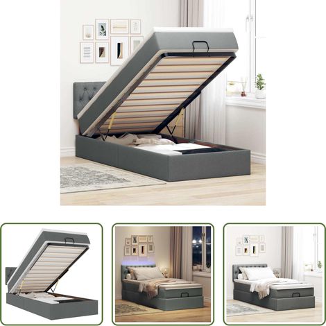 vidaXL LED-Beleuchtung - Ottoman-Bett mit Matratze & LEDs Dunkelgrau 100x200 cm Stoff (1/5)