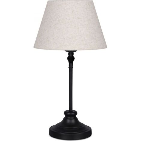 Lampe à poser H48 cm en métal noir et abat-jour en tissu blanc crème (1/3)