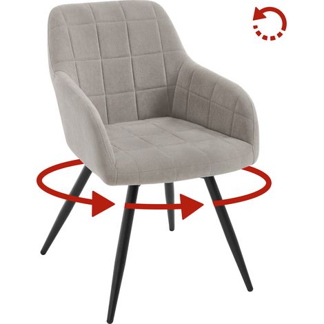 Woltu – Chaise pivotante en velours gris clair – Dossier et accoudoirs rembourrés – Design pivotant 360° – Pieds en métal antidérapants (1/5)