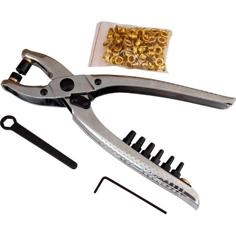 PINZA 2 IN 1 + 100 OCCHIELLI OCCHIELLATRICE FUSTELLATRICE X FORARE CUOIO PELLE