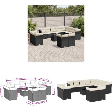 13-tlg. Garten-Sofagarnitur mit Kissen Schwarz Poly Rattan - Gartenmöbel Set - PE-Rattan Möbel - Outdoor Sofa - Esstisch - Lounge Garnitur - Home & Living (1/3)