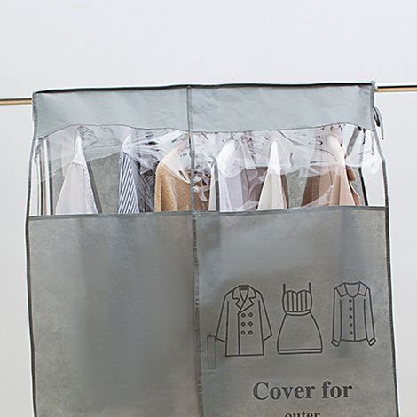 Set aus grauen Staubschutzhüllen für Kleidung, feuchtigkeitsbeständiger Aufbewahrungshülle zum Aufhängen von Mänteln, Kleiderbügel für das Schlafzimmer. (1/3)