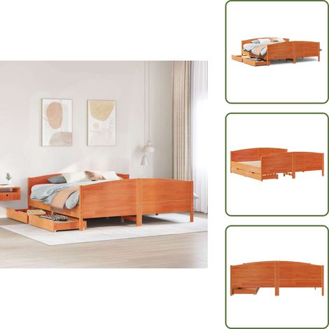 Massivholzbett ohne Matratze Wachsbraun 200x200 Kiefernholz - Bettgestell - Bettrahmen - Schlafzimmermöbel - Möbel Schlafzimmer (1/5)