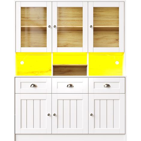 Aparador alto de cocina con vitrina y LED 140 x 40 x 175 cm MDF blanco HOMVRA (1/5)