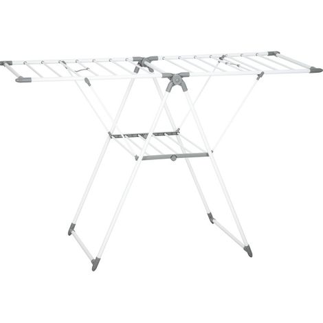 Tendedero plegable de pie de metal blanco con 2 niveles y alas ajustables, 156,5 cm (1/5)