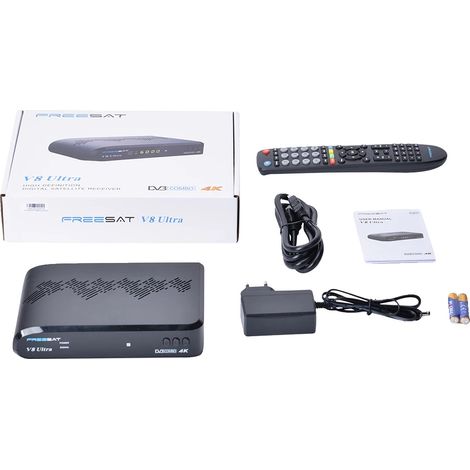 Receptor de satélite, 4K UHD, compatible con múltiples formatos, FREESAT V8 Ultra, enchufe europeo. (1/2)