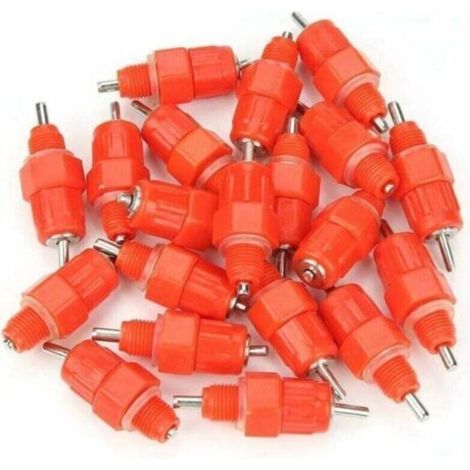20 bebederos automáticos de tetina para pollos, gallinas y patos - Tipo roscado - Equipo de alimentación y suministro de agua para ganado - Rojo