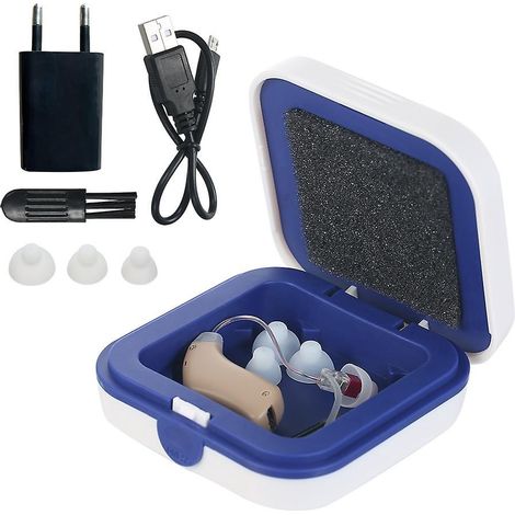 Wiederaufladbare analoge Hörgeräte mit Aufbewahrungsetui und Ohrhörerverstärker (1/5)