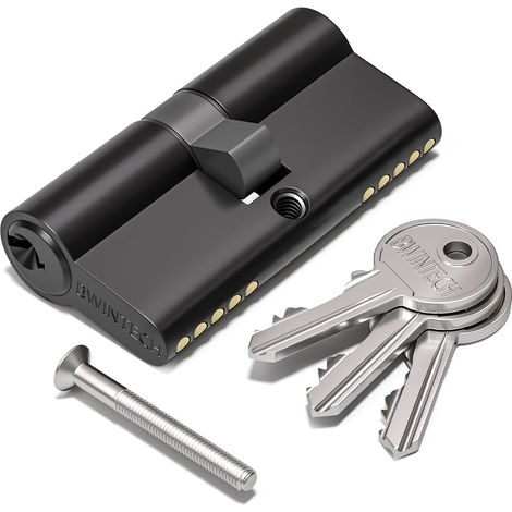 1 Cylindre en laiton Euro 30/30mm, serrure à clé/barillet de 60mm avec 3 clés en laiton standard,anti-crochetage, anti-perçage, anti-claquement, anti-choc,noire (1/5)