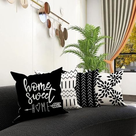Housse de Coussin Décoratif en Lin - Noir - Rectangulaire - Uni (1/4)