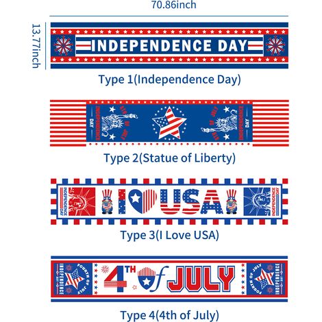Tischläufer für den amerikanischen Nationalfeiertag (4. Juli), rechteckige Tischdekoration (33 x 178 cm) - 13 x 70 Zoll (33 x 178 cm) (1/2)