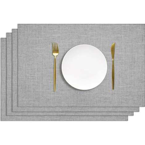 Lot de 4 Sets de table, Lin résistant chaleur, Antidérapant, Cuisine restaurant, Gris (1/5)