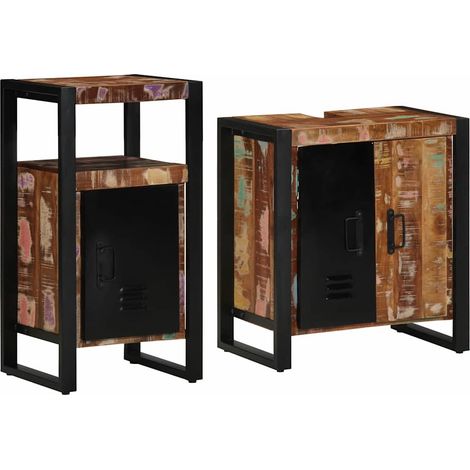 Badezimmermöbel-Set mit Regal 2 pcs Massives upgecyceltes Holz