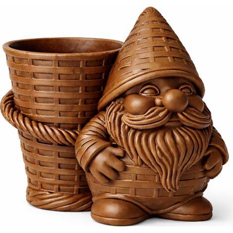 Nain de jardin avec pot, décoration marron pour balcon ou terrasse (1/3)