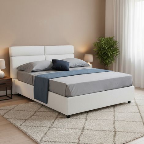 Letto Matrimoniale Ator, Letto Matrimoniale Sfoderabile, Contenitore Made in Italy, Dimensione Materasso 160x200 cm, Bianco (1/5)