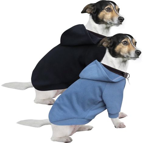 Sweat Capuche Chien, Pull Petite Taille, Chaud et Léger, Tissu Doux, Elastique Facile à Porter, Couleurs Vives (XXL, Noir+Bleu Brume) (1/5)