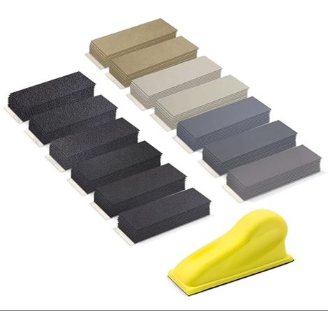 Feuilles de Papier Abrasif Humide et Secs avec Bloc de Ponçage, 60/80/100/150/240/400/800/1200/2000/3000/5000/7000/10000 Grain Papier de Verre pour Ponçage et Polissage (1/5)
