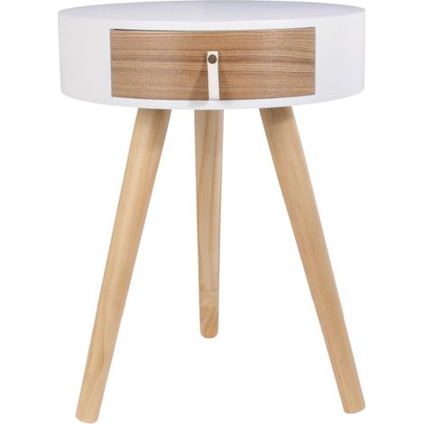 Table de Chevet 1 Tiroir "Nora" 46cm Blanc (1/5)