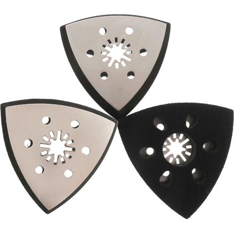 Set di 3 tamponi abrasivi triangolari con 6 fori, 93 mm, accessori per tamponi abrasivi triangolari per legno, plastica dura, metalli, levigatura o lucidatura (1/4)