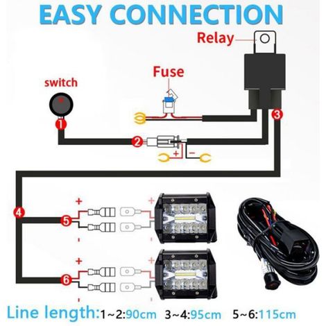 Kit De Câblage Pour Barre Lumineuse Led - 300 W - 12 V - Relais 40 A - Fils Cuivre 16 Awg - Étanche Anti-vibrations - Universel 4x4 Suv Camion Moto - 1 Pièce (1/5)