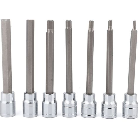 Jeu de 6 pans douilles longues 7 pièces 3/4/5/6/7/8/10 mm pour clé à cliquet, outillage de réparation (1/5)