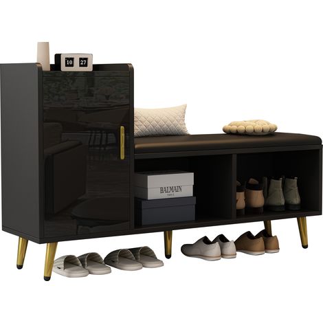 CHICFURN Zapatero con banco 120x35x71,5 cm de aglomerado negro, ahorra espacio (1/5)