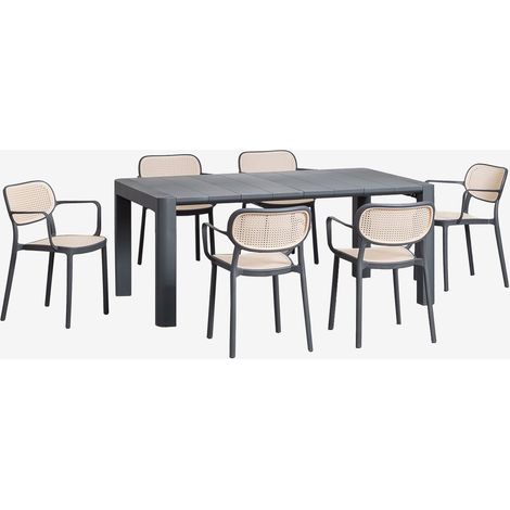 Set Tavolo Rettangolare Arnadine (180x100 cm) e 6 Sedie da Pranzo Impilabili con Braccioli Omara SKLUM (1/5)