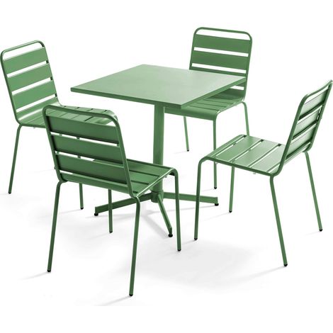 Ensemble table de jardin carrée et 4 chaises vert cactus - Palavas