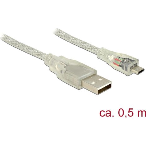 Delock cable usb 2.0 tipo-a macho  usb 2.0 micro-b macho de 0,5 m transparente